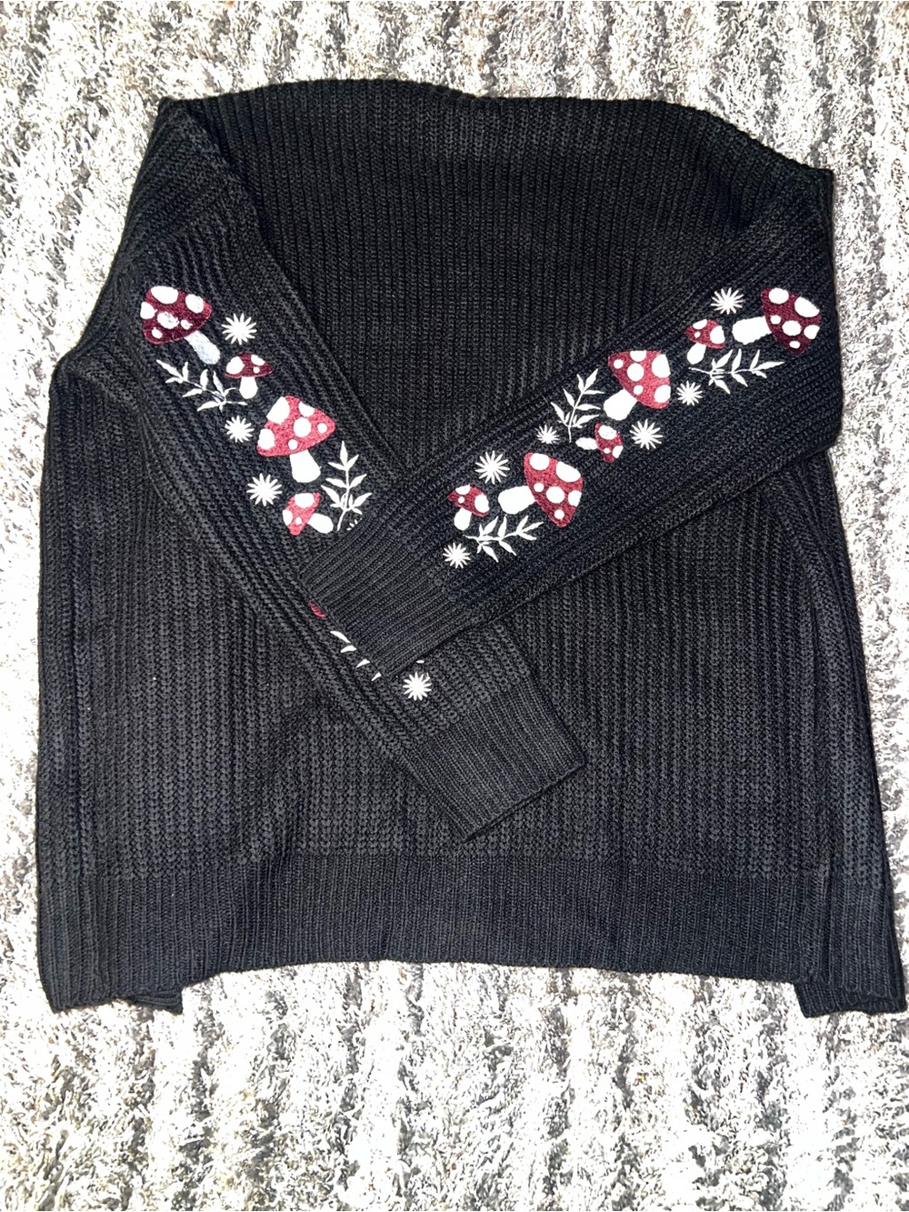 Hot Topic Black Cardigan with Red & White Mushroom Embroidery - Picture 5 of 6